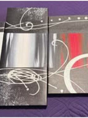 4-Piece Red, Black and gray Abstract Canvas Wall Art Set